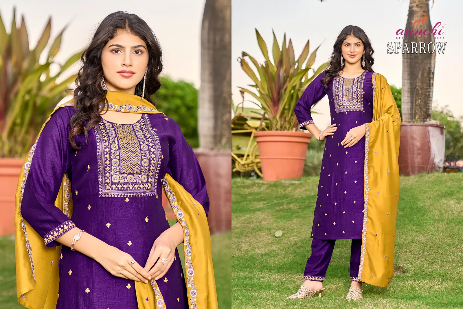 Sparrow By Aanchi Vichitra Silk Kurti With Bottom Dupatta Wholesalers In Delhi